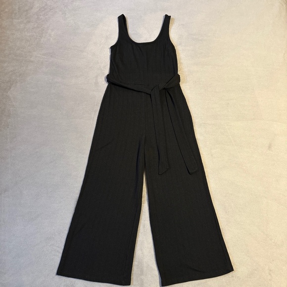GAP Pants - Gap Ribbed Belt-Tie Jumpsuit Wide Leg Black Women's Small Romper Normcore Y2K
